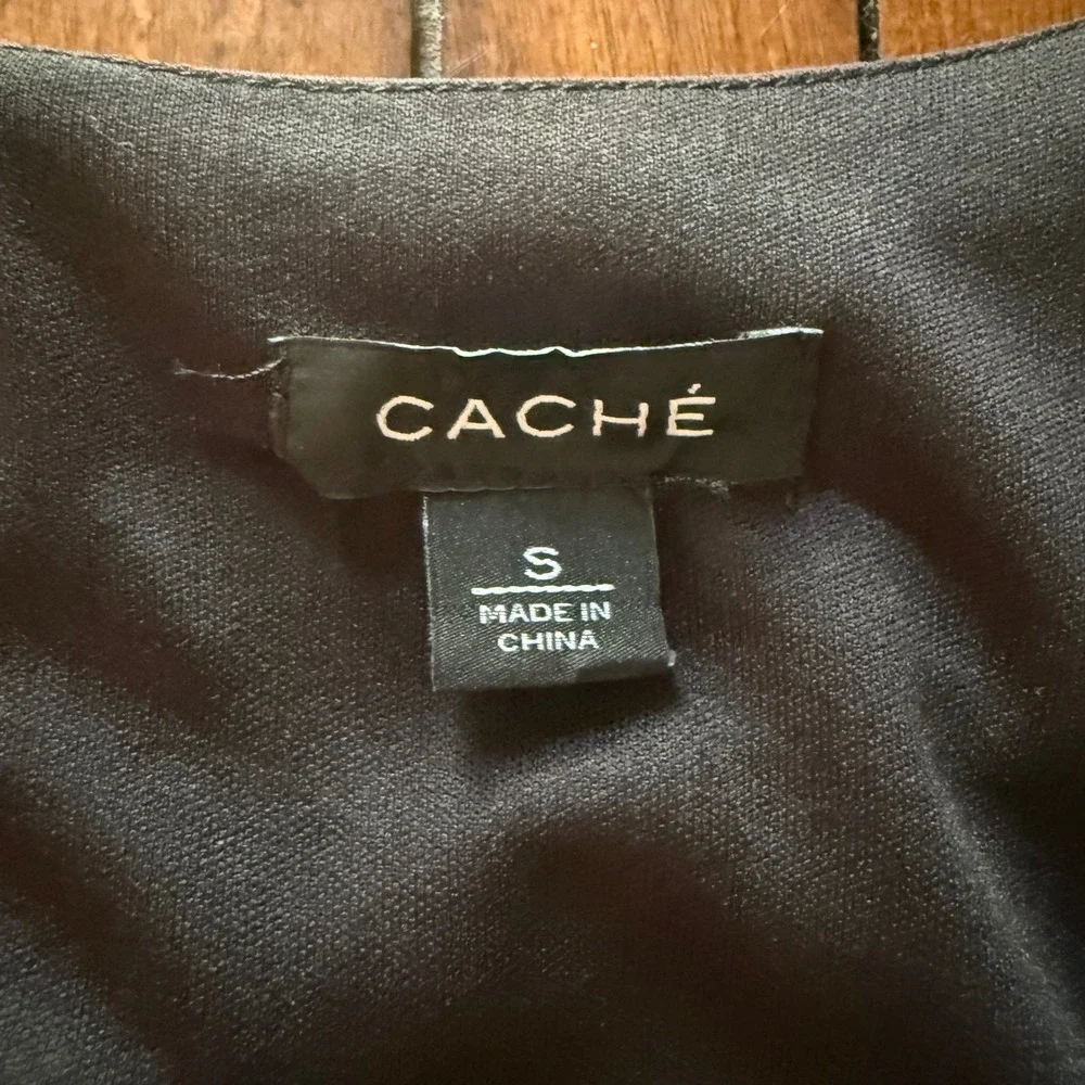 Cache Womens Black Ruched Bodycon Cocktail Dress Long Sleeve V-Neck Size S - Picture 4 of 8